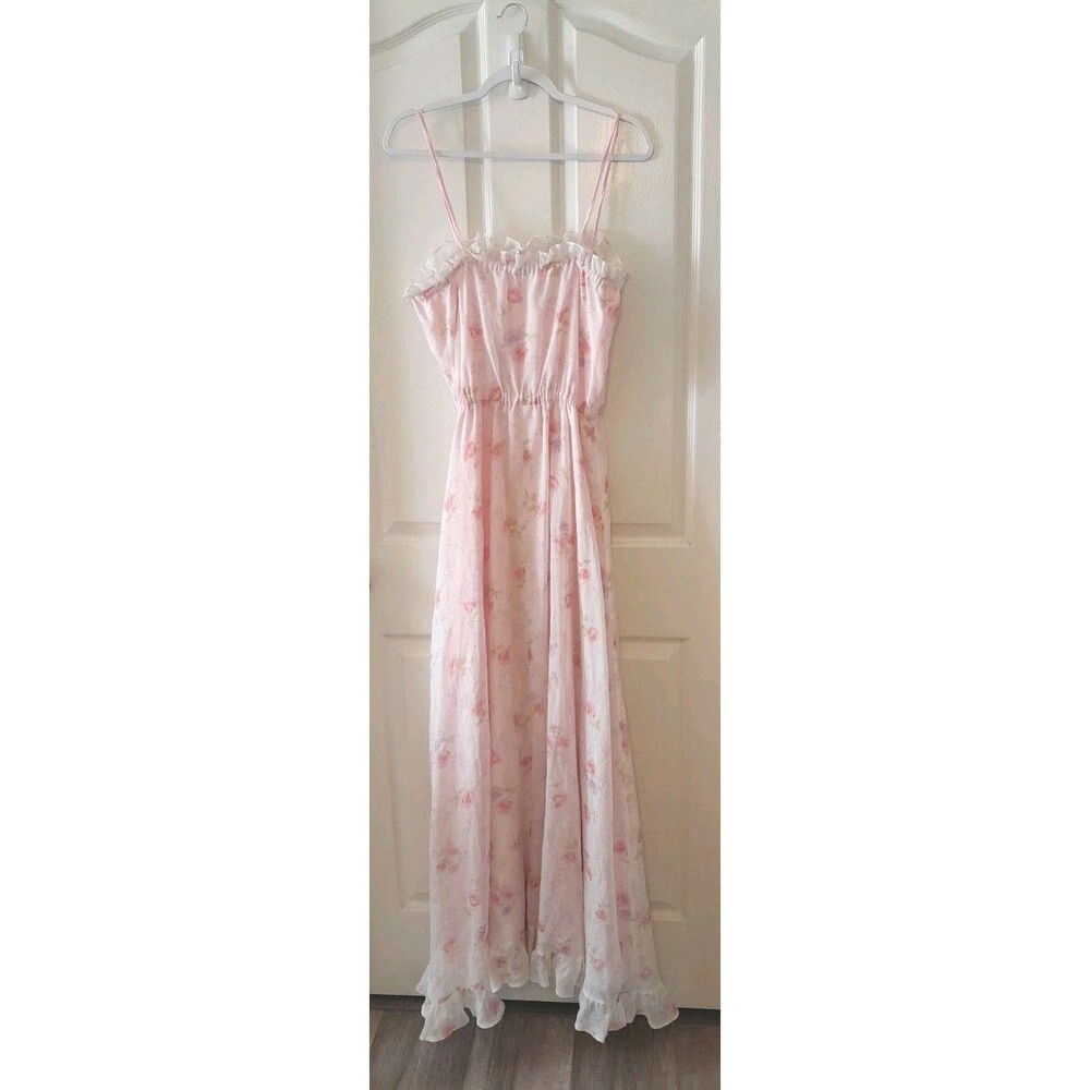 Vintage 1960s Cottage Core Floral Handmade Maxi Dress lined Petticote 34" Bust
